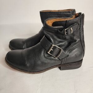 Frye Boots 6.5 Tyler Engineer Leather Booties Black Goth Punk Buckles Moto